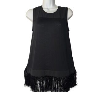 J. Crew Elegant Casual Blouse‎ Top Women's XS Black Sleeveless Fringe Hem Zipper